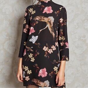 Zara The Oriental Tunic Dress Black Floral XS